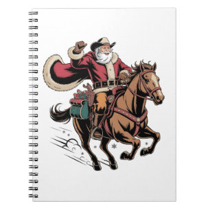 Cowboy Santa Claus Rijdend op een Paard Kerstmis Notitieboek