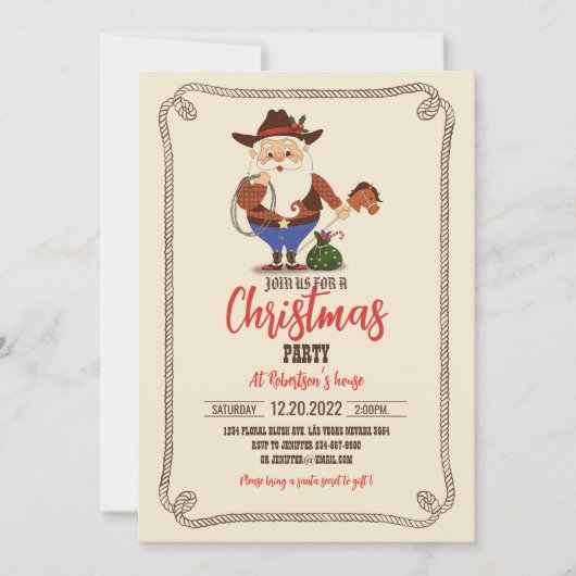 Cowboy Santa Claus Uitnodiging (Voorkant)