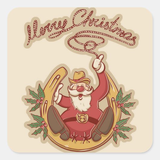 Cowboy Santa Claus Vierkante Sticker (Voorkant)
