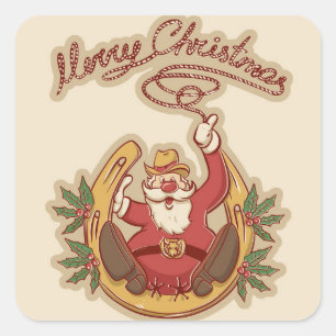 Cowboy Santa Claus Vierkante Sticker