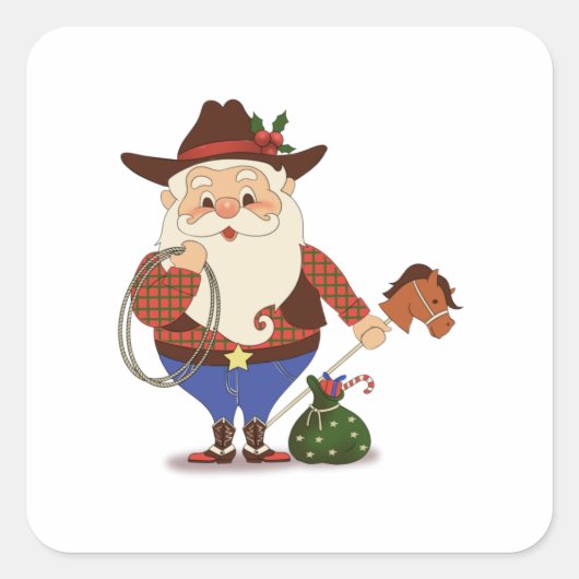 Cowboy Santa Claus Vierkante Sticker (Voorkant)