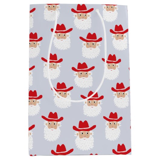 Cowboy Santa Claus Western Christmas Blue Medium Cadeauzakje (Voorkant)