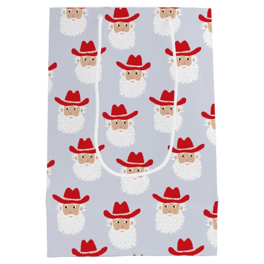 Cowboy Santa Claus Western Christmas Blue Medium Cadeauzakje (Achterkant)