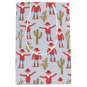 Cowboy Santa Claus Western Christmas Blue Medium Cadeauzakje (Voorkant)