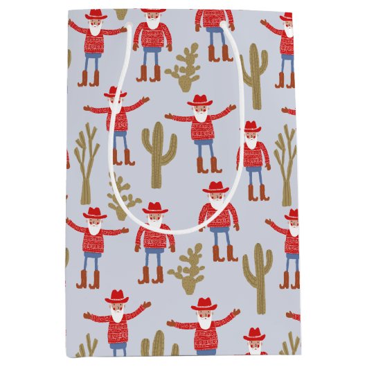 Cowboy Santa Claus Western Christmas Blue Medium Cadeauzakje (Voorkant)