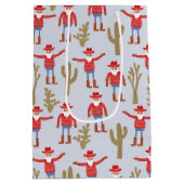 Cowboy Santa Claus Western Christmas Blue Medium Cadeauzakje (Achterkant)