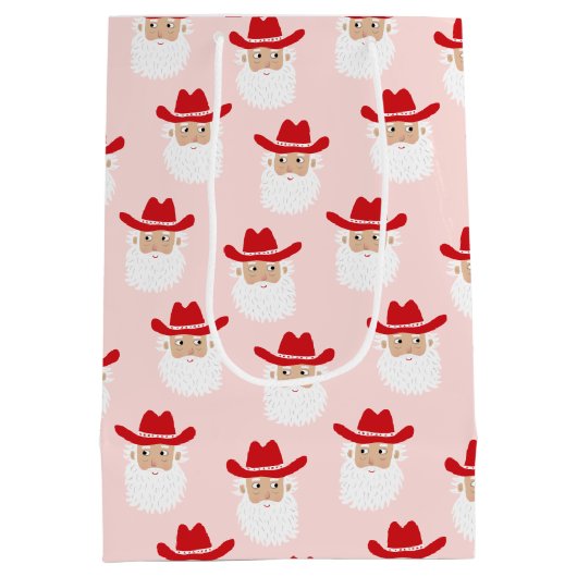 Cowboy Santa Claus Western Christmas Pink Medium Cadeauzakje (Achterkant)