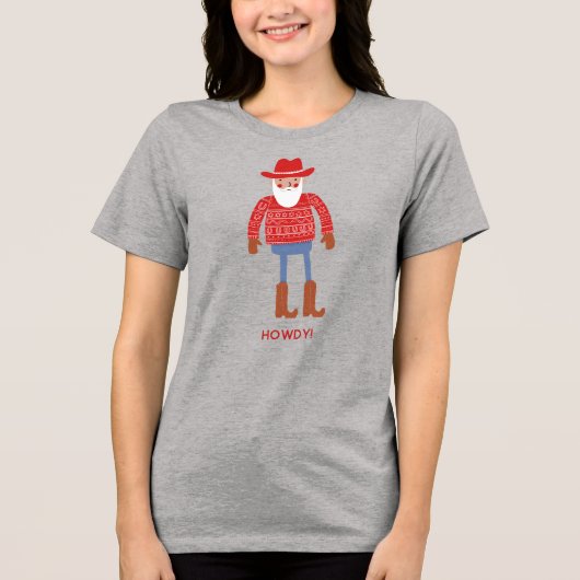 Cowboy Santa Custom Text Christmas Tri-Blend Shirt (Voorkant)