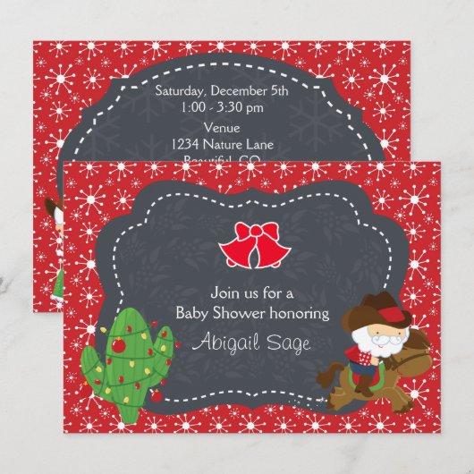 Cowboy Santa en Paardenvakantie Baby shower uitnod Kaart (Voorkant / Achterkant)
