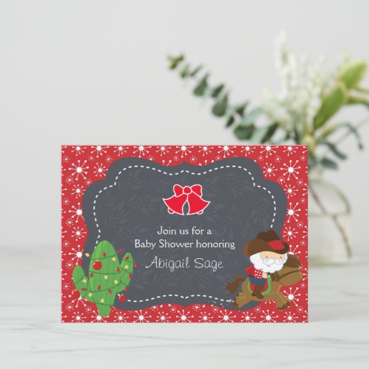 Cowboy Santa en Paardenvakantie Baby shower uitnod Kaart (Staand voorkant)