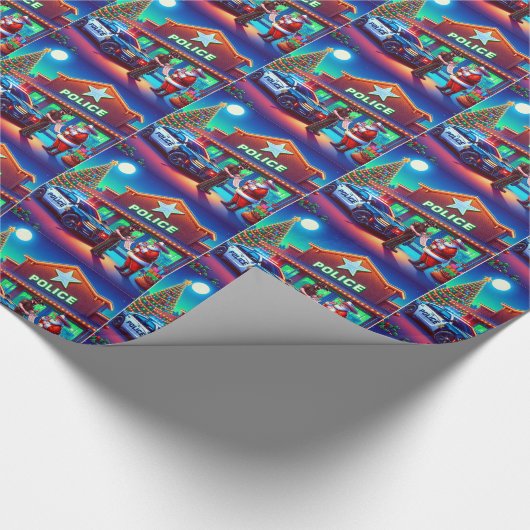 Cowboy Santa en politie Kijken Op Ondeugende Lijst Cadeaupapier (Hoek)