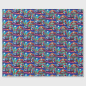 Cowboy Santa en politie Kijken Op Ondeugende Lijst Cadeaupapier (Vlak)