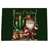 Cowboy Santa Happy Christmas Desert Cactus Pistol Groot Cadeauzakje (Voorkant)