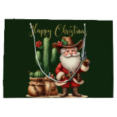 Cowboy Santa Happy Christmas Desert Cactus Pistol Groot Cadeauzakje (Achterkant)