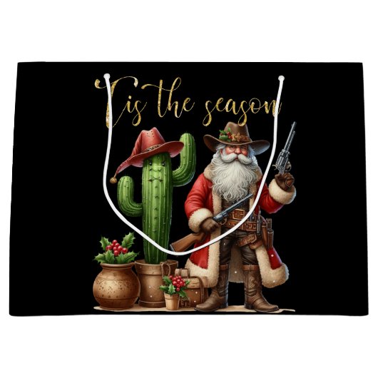 Cowboy Santa is het seizoen Desert Cactus Pistol Groot Cadeauzakje (Voorkant)