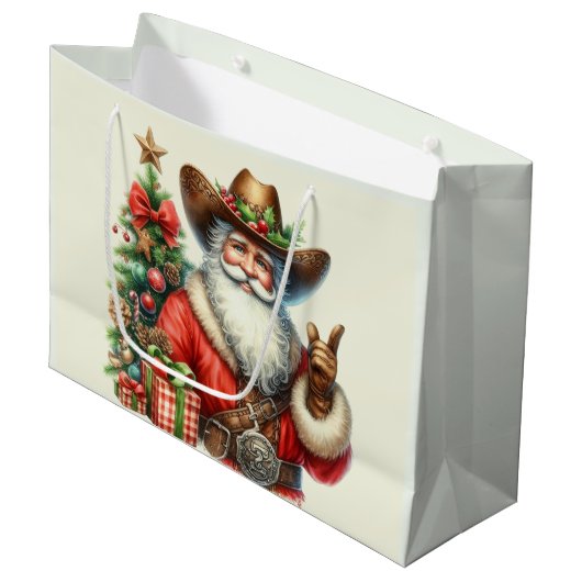 Cowboy Santa Kerstboom Kerstpak Cowboy Pet Groot Cadeauzakje (Voorkant Gekanteld)