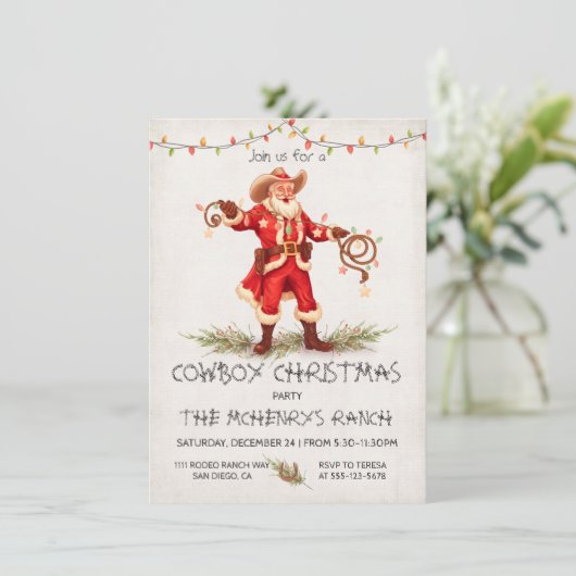 Cowboy Santa Kerstmis lasso lichten Kaart (Staand voorkant)