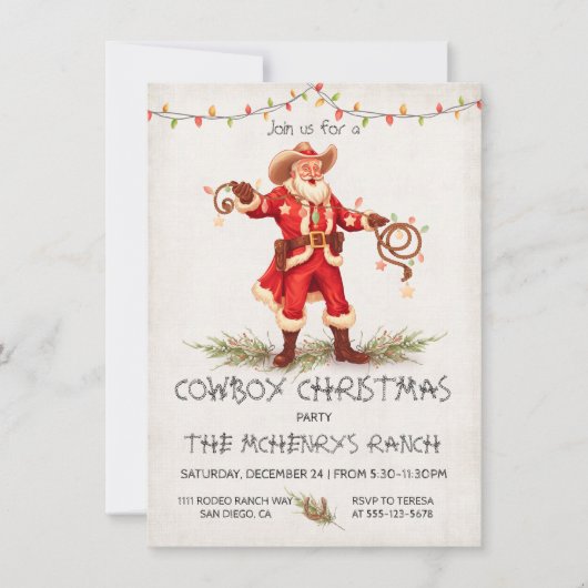 Cowboy Santa Kerstmis lasso lichten Kaart (Voorkant)