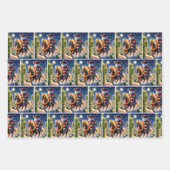 Cowboy Santa met Oliepomp BBQ en Paard Kerstmis Inpakpapier Vel (Voorkant 3)