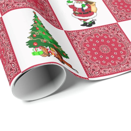 Cowboy Santa met rode bandana print Cadeaupapier (Rol Hoek)