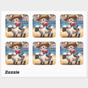 Cowboy Santa Mutton Busting Kerst sticker