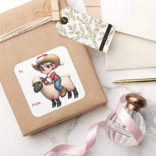 Cowboy Santa Mutton Busting Kerst sticker (Geschenken)