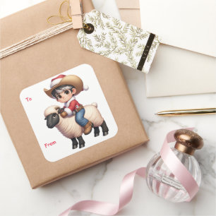 Cowboy Santa Mutton Busting Kerst sticker