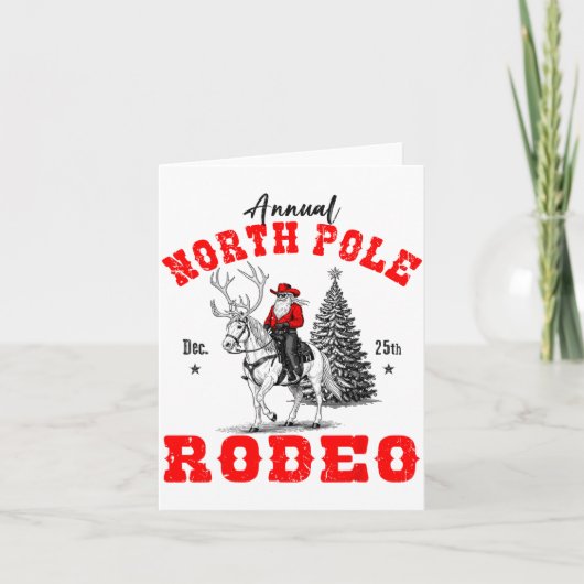 Cowboy Santa Riding Reindeer North Le Rodeo Christ Kaart (Voorkant)