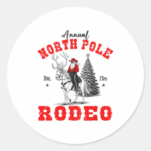 Cowboy Santa Riding Reindeer North Le Rodeo Christ Ronde Sticker (Voorkant)
