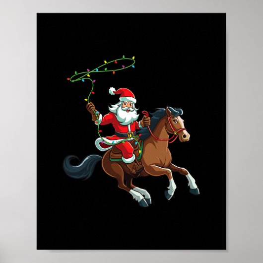 cowboy santa rijden een paard kerst grappig t- poster (Voorkant)
