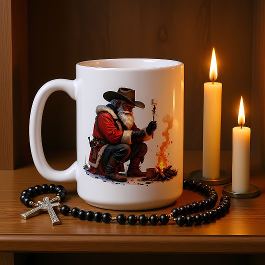 Cowboy Santa Roasts Campfire Marshmallow Koffiemok