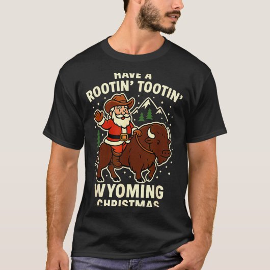 Cowboy Santa Shirt Wyoming Christmas Buffalo Holid (Voorkant)