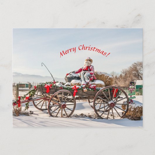 Cowboy Santa - Wagon met Hay Bales Briefkaart (Voorkant)