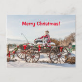 Cowboy Santa - Wagon met Hay Bales Feestdagenkaart (Voorkant)