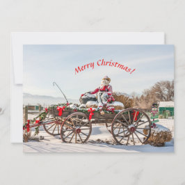 Cowboy Santa - Wagon met Hay Bales Feestdagenkaart