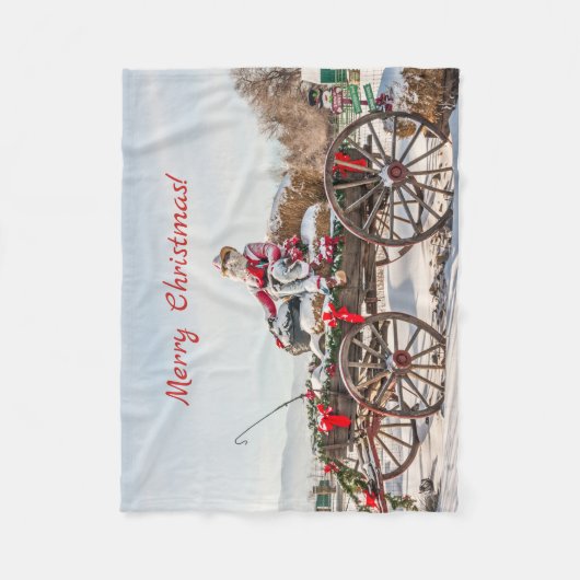 Cowboy Santa - Wagon met Hay Bales Fleece Deken (Voorkant)