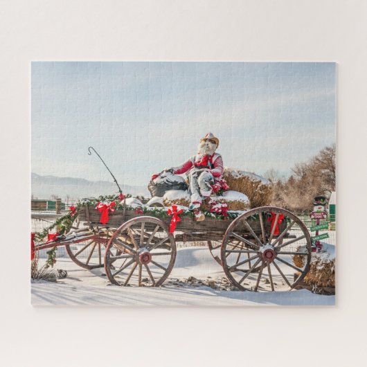 Cowboy Santa - Wagon met Hay Bales Legpuzzel (Horizontaal)