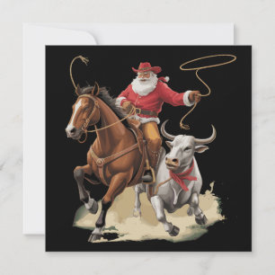 Cowboy Santa Western Roping Kerst Vintage Feestdagenkaart