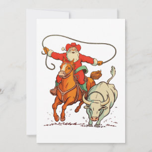 Cowboy Santa Western Roping Kerst Vintage Kerstmis Feestdagenkaart