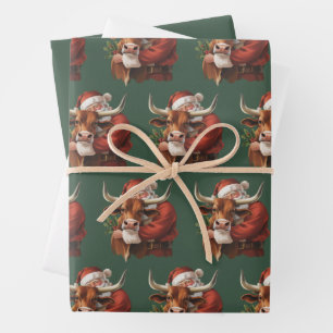 Cowboy Santa Western Roping Kerstman Vintage  Inpakpapier Vel