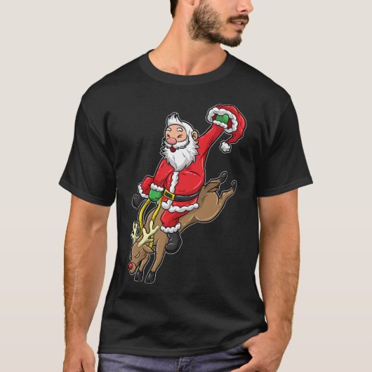 Cowboy Santa Xmas Rendier Rodeo Kerstmis in Texas T-shirt (Voorkant)