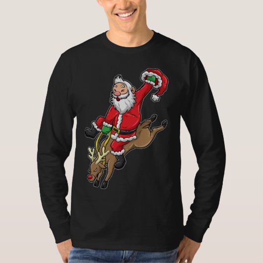 Cowboy Santa Xmas Rendier Rodeo Kerstmis in Texas T-shirt (Voorkant)