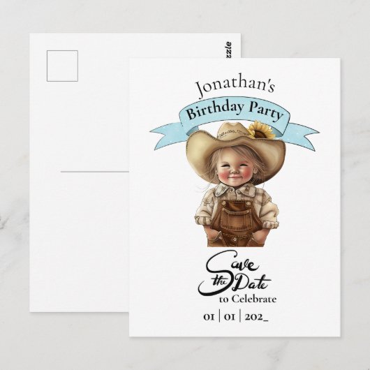 Cowboy Save The Date Happy Birthday Boy Ansichtkaa Briefkaart (Voorkant / Achterkant)