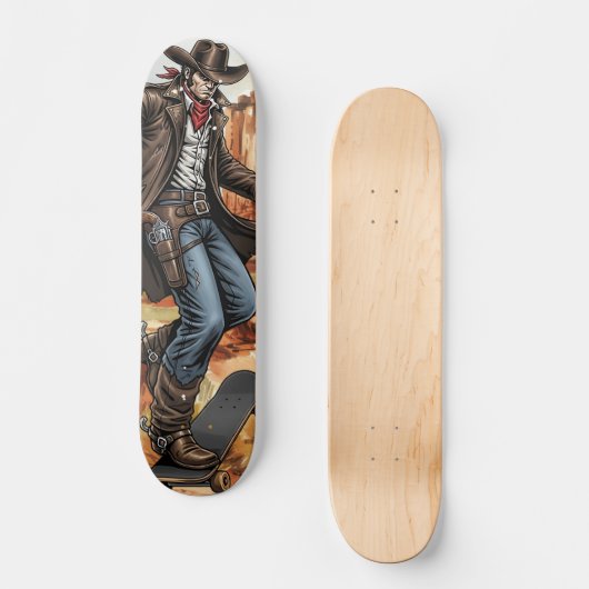 Cowboy Schaatsen Illustratie Persoonlijk Skateboard (Voorkant)