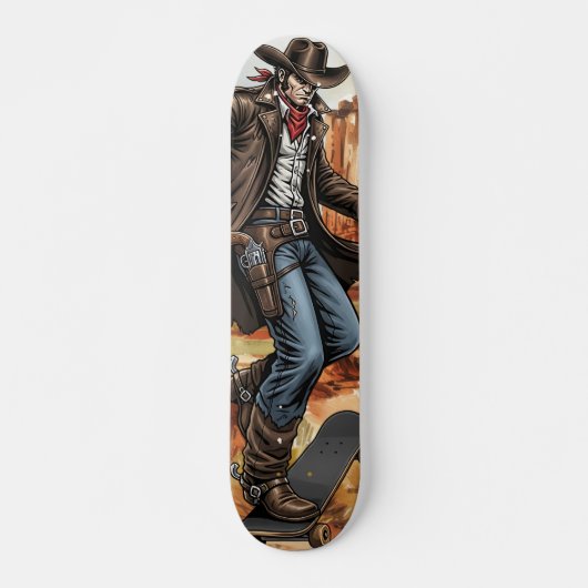 Cowboy Schaatsen Illustratie Persoonlijk Skateboard (Voorkant)