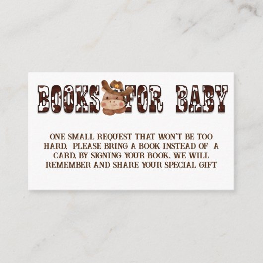 Cowboy schattig baby paard western boek aanvraag informatiekaartje (Voorkant)