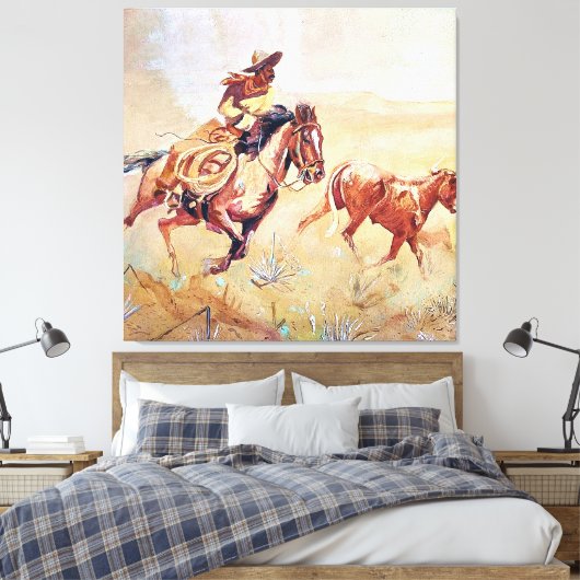 Cowboy Schilderij van Eward Borein Canvas Afdruk (Insitu (Slaapkamer))