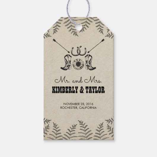 Cowboy Schoenen Land Bruiloft Mr. en Mrs. Cadeaulabel (Voorkant)