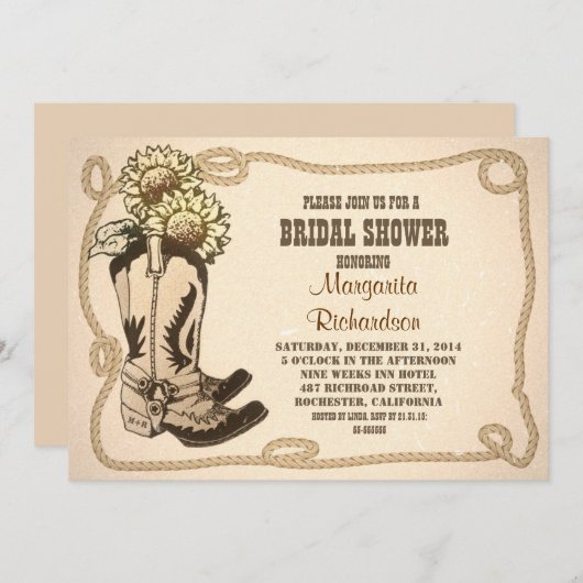 Cowboy Schoenen Rustieke Bruids Douche Uitnodiging (Voorkant / Achterkant)