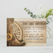 Cowboy Schoenen Zonnebloemen Bruin Hout Huwelijksu Kaart (Staand voorkant)